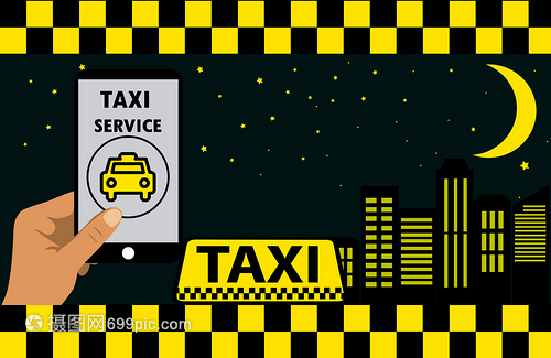 手持智能機出租車應用程序服務矢量圖廣告設計